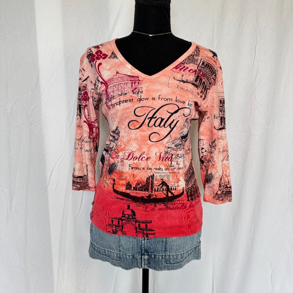 Vintage GLIMA Top \ Y2K Vintage Graphic Top with 3/4 Sleeves